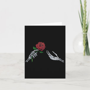 Halloween Skeleton Hand Red Rose Flower Mens Women Card