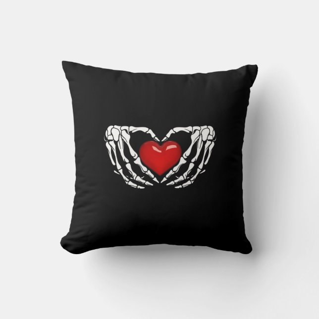Halloween Skeleton Hands Around Heart Cushion (Front)