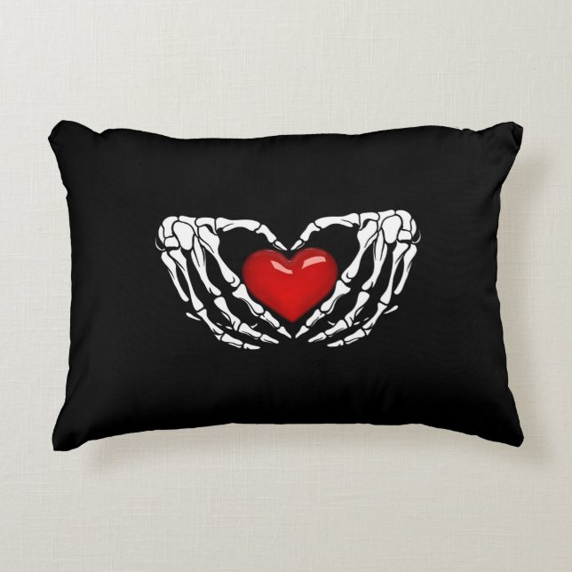 Halloween Skeleton Hands Around Heart Decorative Cushion (Front)