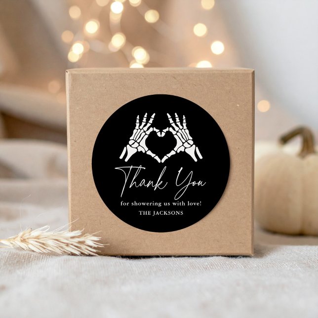 Halloween Skeleton Hands Baby Shower Classic Round Sticker (Creator Uploaded)