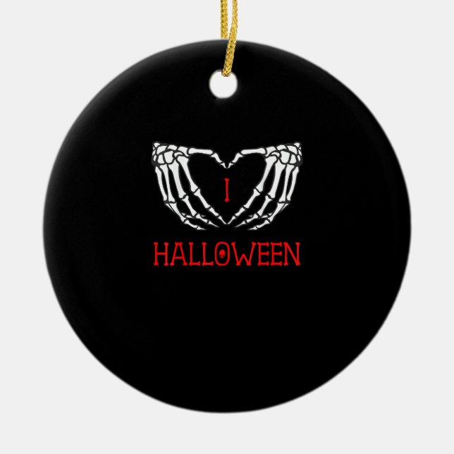Halloween Skeleton Hands Forming Heart Gothic Ceramic Ornament (Front)