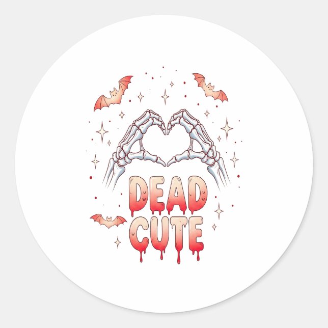 halloween Skeleton Hands Heart, Bats & Blood Classic Round Sticker (Front)