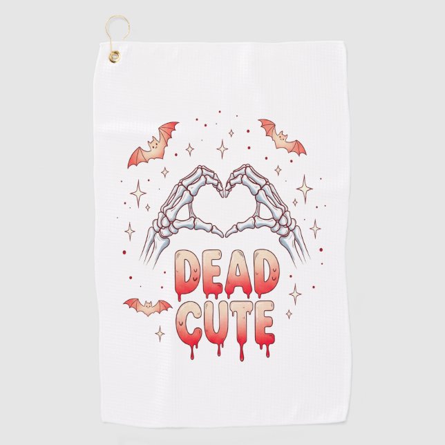 halloween Skeleton Hands Heart, Bats & Blood Golf Towel (Front)