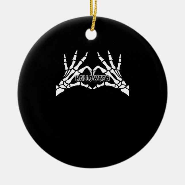 Halloween - Skeleton Hands Heart Ceramic Ornament (Front)