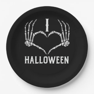 Halloween Skeleton Hands Heart Cute Women Girls Ki Paper Plate