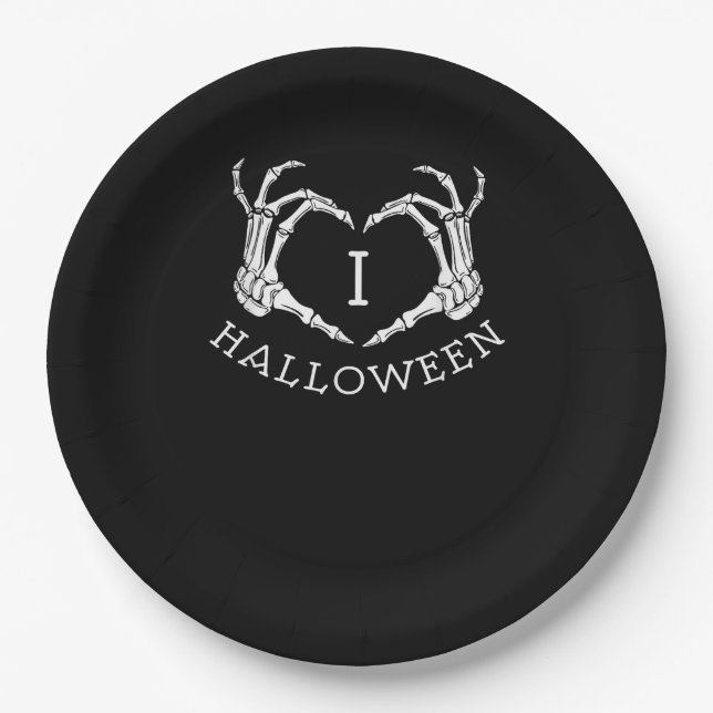 Halloween Skeleton Heart Fall Paper Plate (Front)
