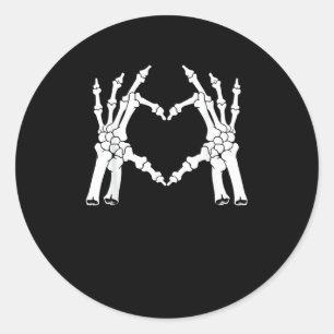 Halloween Skeleton Heart Hand Minimal Look Classic Round Sticker