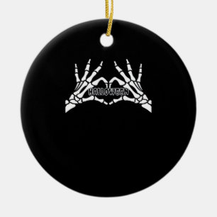 Halloween Skeleton Heart Hands Retro Style Ceramic Ornament