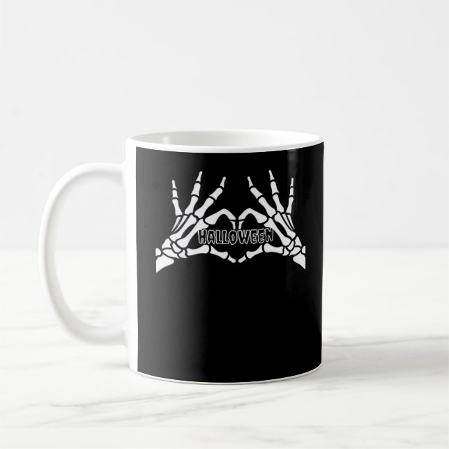Halloween Skeleton Heart Hands Retro Style Coffee Mug (Left)