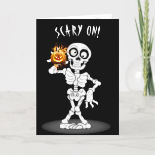 Halloween Skeleton Holding a Jack-o-lantern Holiday Card