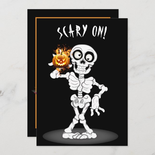 Halloween Skeleton Holding a Jack-o-lantern Invitation (Front/Back)