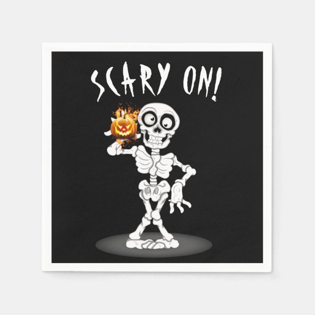 Halloween Skeleton Holding a Jack-o-lantern Napkin (Front)