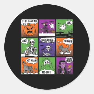 Halloween Skeleton Humour Comic Panels Classic Round Sticker