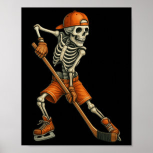 Halloween Skeleton Ice Hockey Spooky Season Sports Poster
