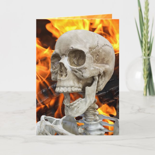 Halloween Skeleton In Flames Card (Front)