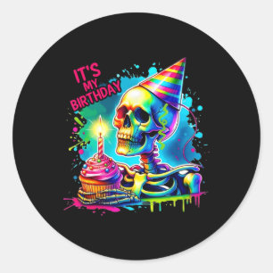 Halloween Skeleton It's My Birthday Costume Party  Classic Round Sticker