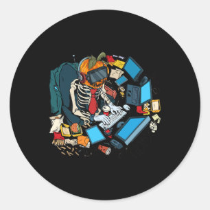 Halloween Skeleton Jack O Lantern Gamer Boys Classic Round Sticker