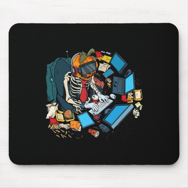 Halloween Skeleton Jack O Lantern Gamer Boys  Mouse Pad (Front)