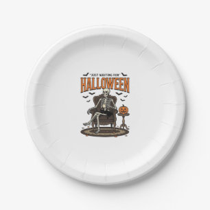 Halloween Skeleton Just Waiting Funny Vintage_1 Paper Plate