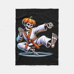 Halloween Skeleton Karate  Fleece Blanket