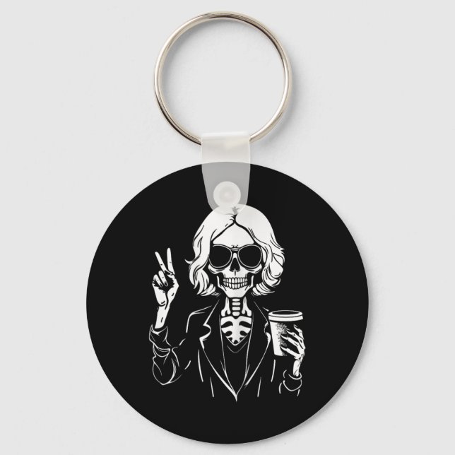 Halloween Skeleton Lazy Drinking Cup Coffee Costum Key Ring (Front)