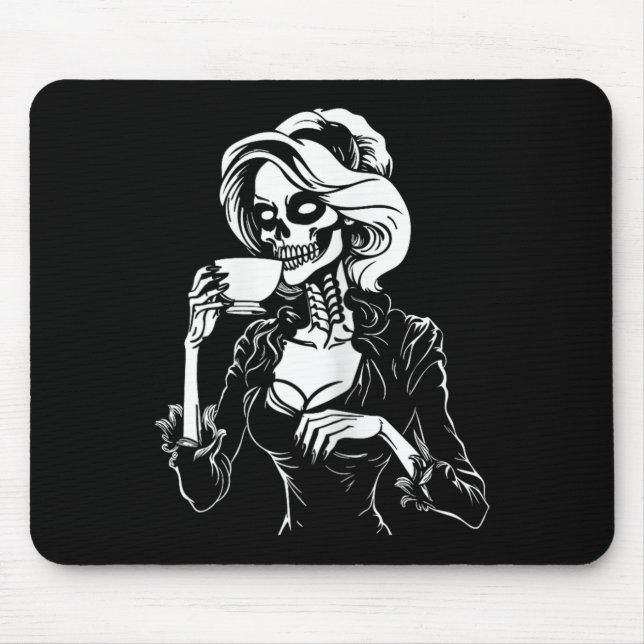 Halloween Skeleton Lazy Skull Drinking Coffee Cost Mouse Pad (Front)