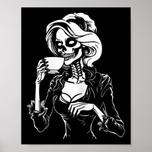 Halloween Skeleton Lazy Skull Drinking Coffee Cost Poster