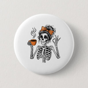 Halloween Skeleton Messy Bun Coffee Funny Costume 6 Cm Round Badge