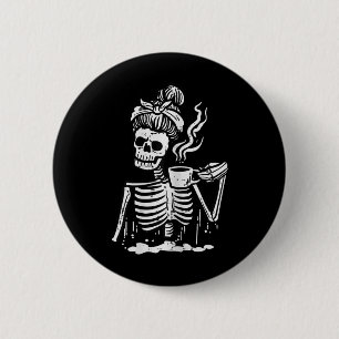 Halloween Skeleton Messy Bun Coffee Funny Costume  6 Cm Round Badge