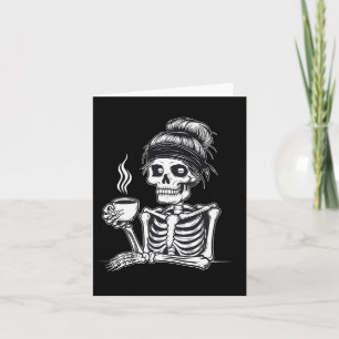 Halloween Skeleton Messy Bun Coffee Funny Costume Card