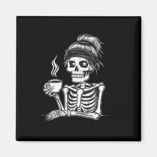 Halloween Skeleton Messy Bun Coffee Funny Costume  Magnet
