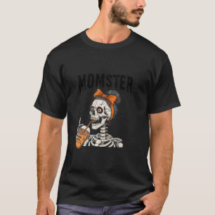 Halloween Skeleton Messy Bun Coffee Funny Costume T-Shirt