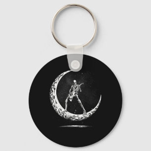 Halloween Skeleton Moon Rock And Roll Musician Gui Key Ring