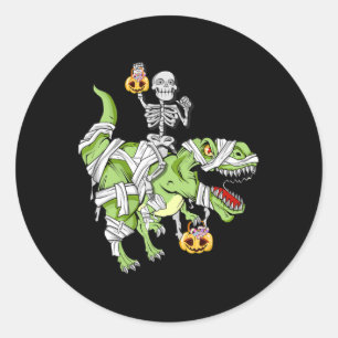 Halloween Skeleton Mummy Dinosaur T rex Fun Hallow Classic Round Sticker