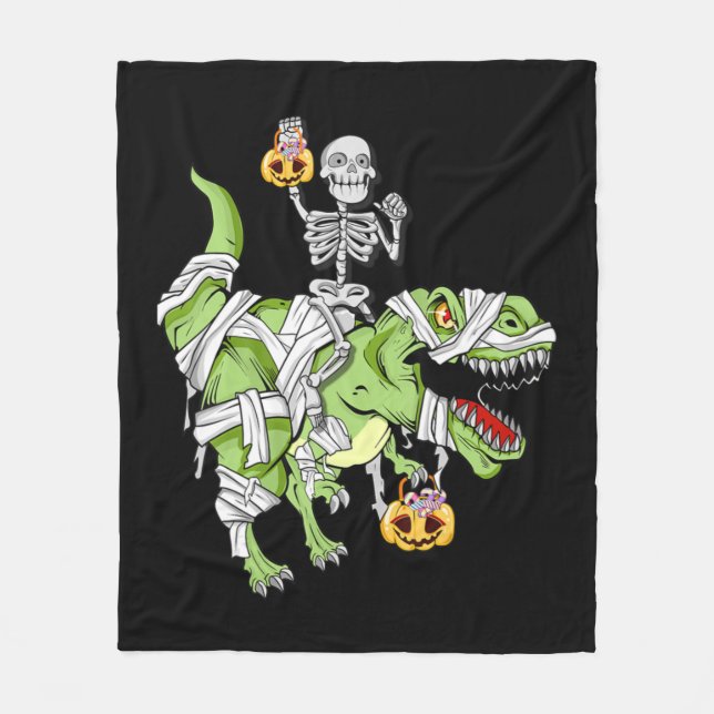 Halloween Skeleton Mummy Dinosaur T rex Fun Hallow Fleece Blanket (Front)