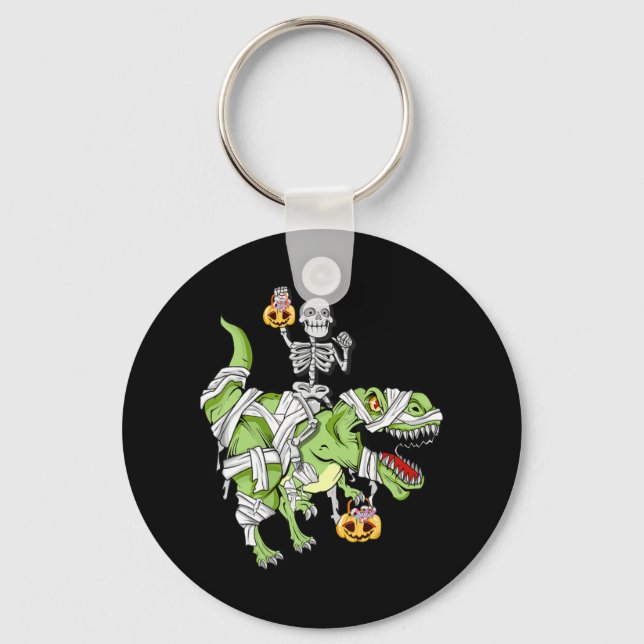 Halloween Skeleton Mummy Dinosaur T rex Fun Hallow Key Ring (Front)
