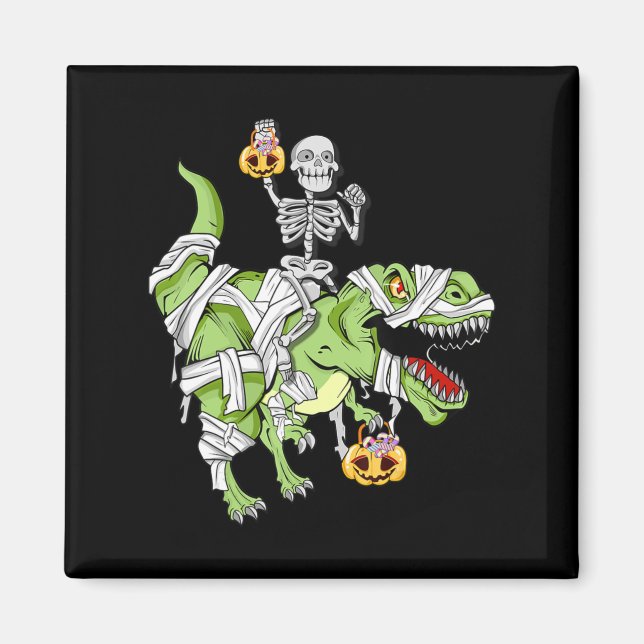 Halloween Skeleton Mummy Dinosaur T rex Fun Hallow Magnet (Front)