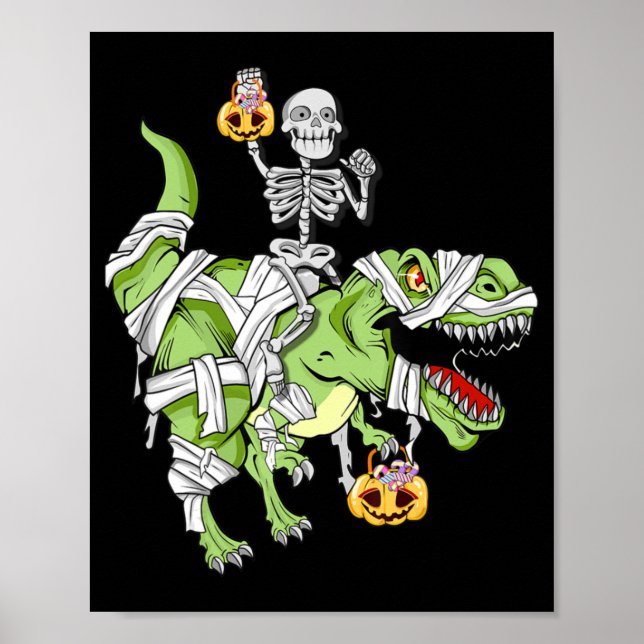 Halloween Skeleton Mummy Dinosaur T rex Fun Hallow Poster (Front)