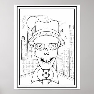Halloween Skeleton Newsman Press Colouring Page Ar Poster