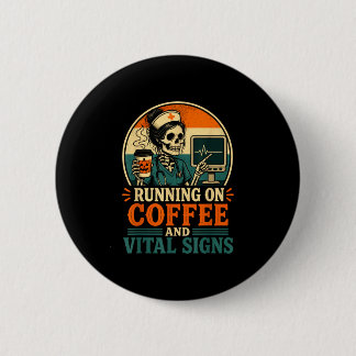 Halloween skeleton nurse retro coffee lover 6 cm round badge