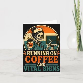 Halloween skeleton nurse retro coffee lover card