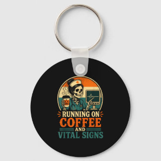 Halloween skeleton nurse retro coffee lover key ring