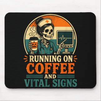 Halloween skeleton nurse retro coffee lover mouse pad
