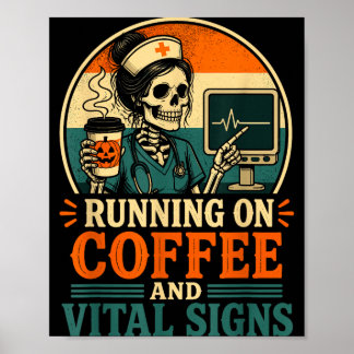 Halloween skeleton nurse retro coffee lover poster