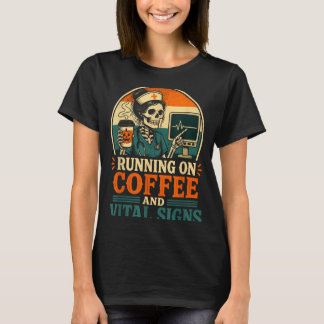 Halloween skeleton nurse retro coffee lover T-Shirt
