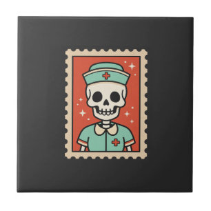 Halloween Skeleton Nurse Stamp Design_1 Ceramic Tile