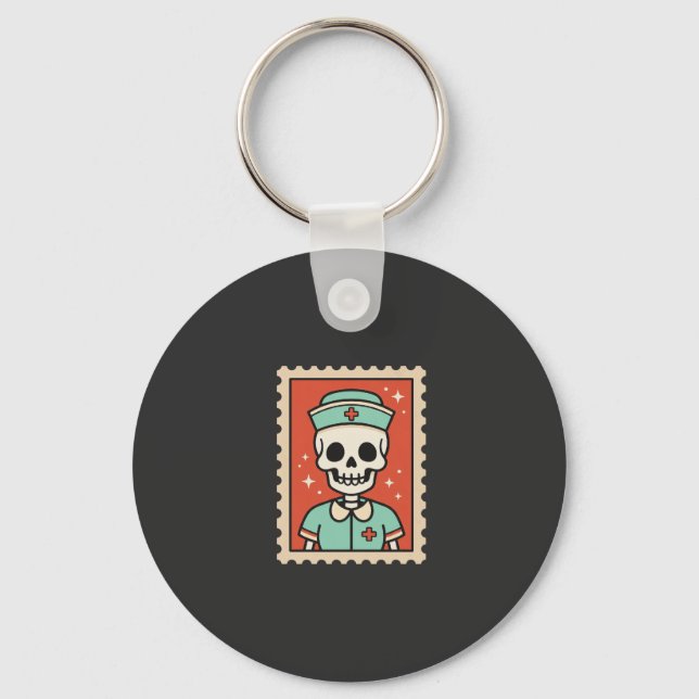Halloween Skeleton Nurse Stamp Design_1 Key Ring (Front)