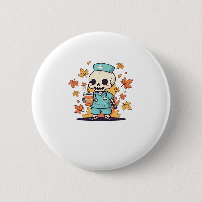 Halloween Skeleton Nurse With Coffee Classic T-Shi 6 Cm Round Badge (Front)