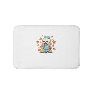 Halloween Skeleton Nurse With Coffee Classic T-Shi Bath Mat