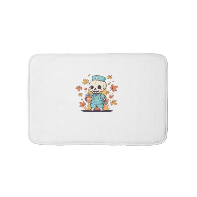 Halloween Skeleton Nurse With Coffee Classic T-Shi Bath Mat (Front)